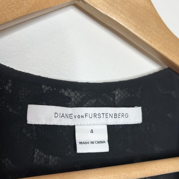 Diane von Furstenberg Gilet Dress Lace Black Tweed Women’s 4 Sleeveless - Picture 5 of 11